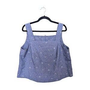 Vintage  Blue Floral "Corset Style" Darted Zip-up Tank Top Size 20W